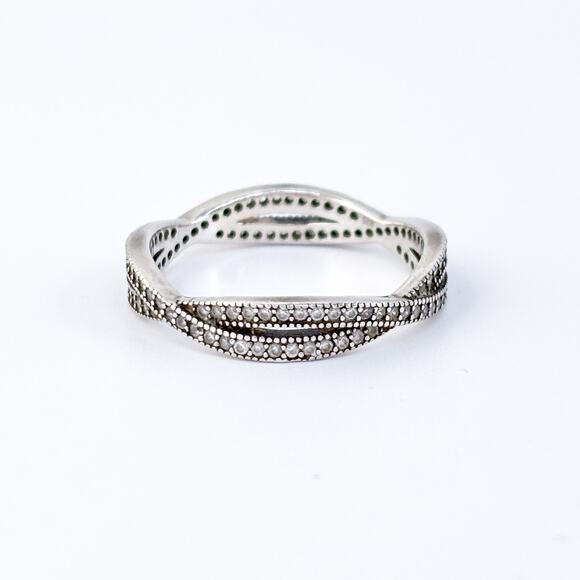 Vintage Sterling Silver 925 Cubic Zirconia Crossover Band Ring Size 9 - Picture 4 of 8